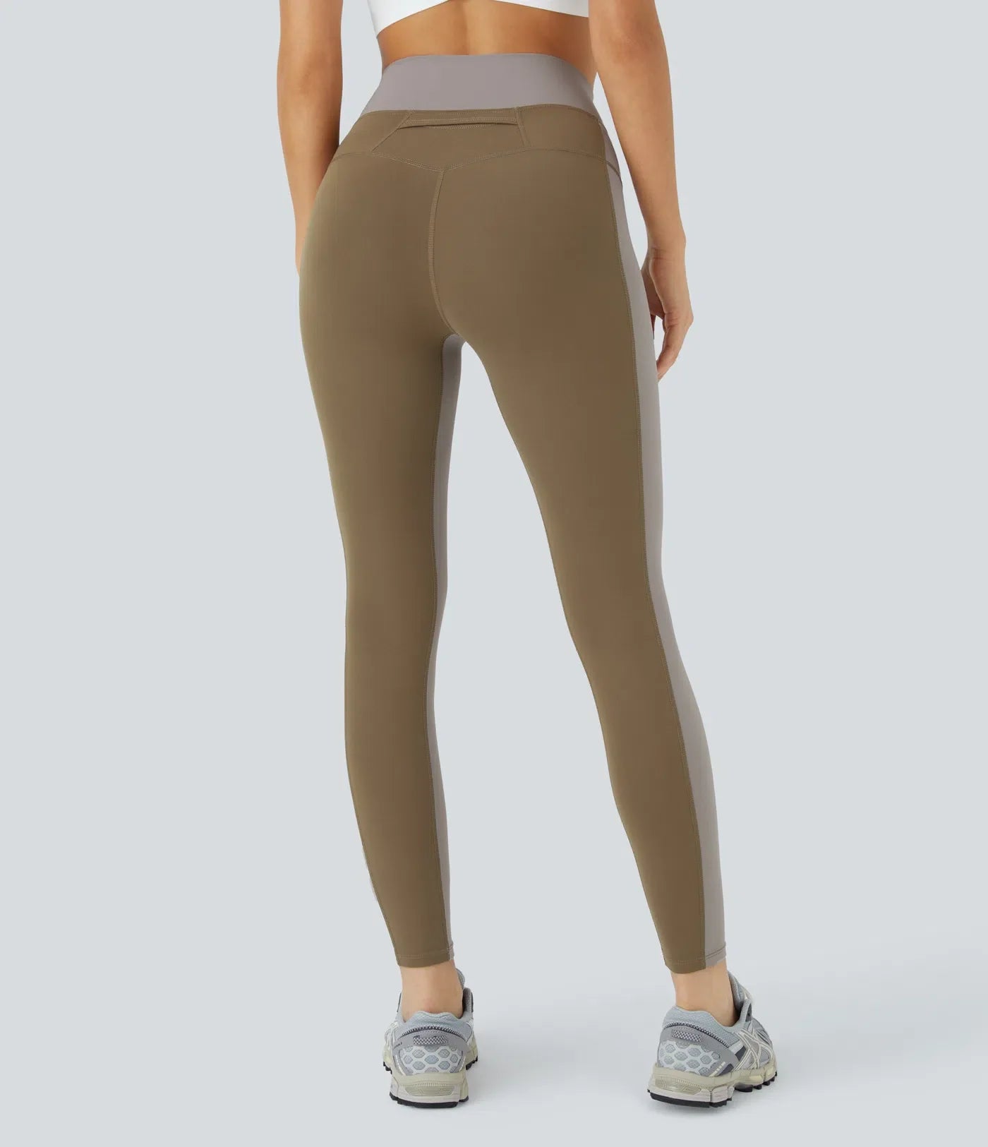 Softlyzero Mid Rise Crossover Color Block Back Waistband Pocket 7/8 Yoga Leggings-UPF50+