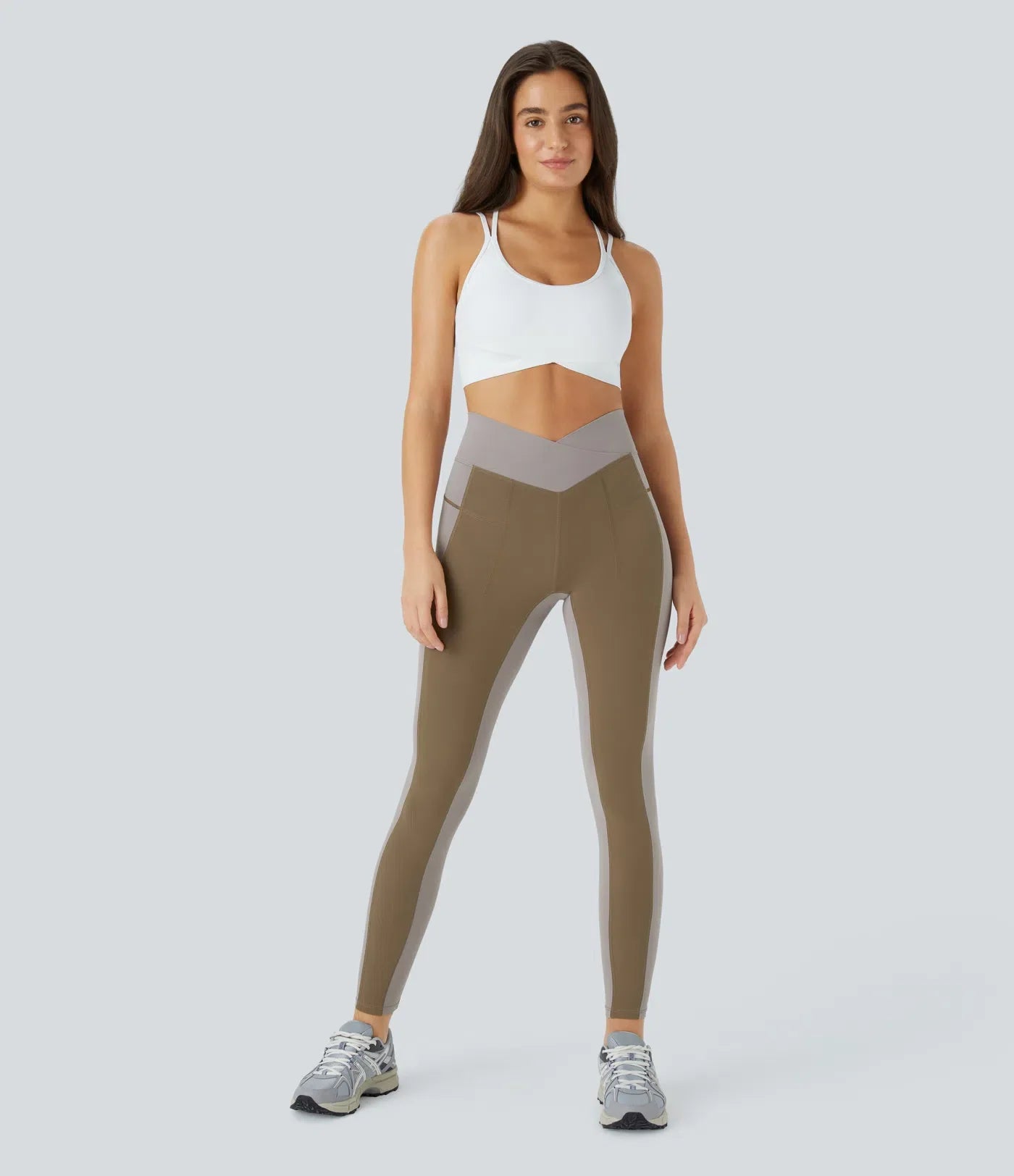Softlyzero Mid Rise Crossover Color Block Back Waistband Pocket 7/8 Yoga Leggings-UPF50+