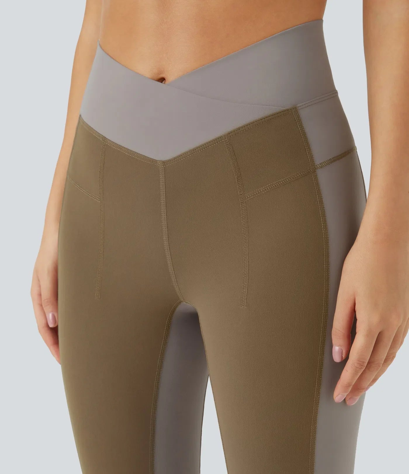 Softlyzero Mid Rise Crossover Color Block Back Waistband Pocket 7/8 Yoga Leggings-UPF50+