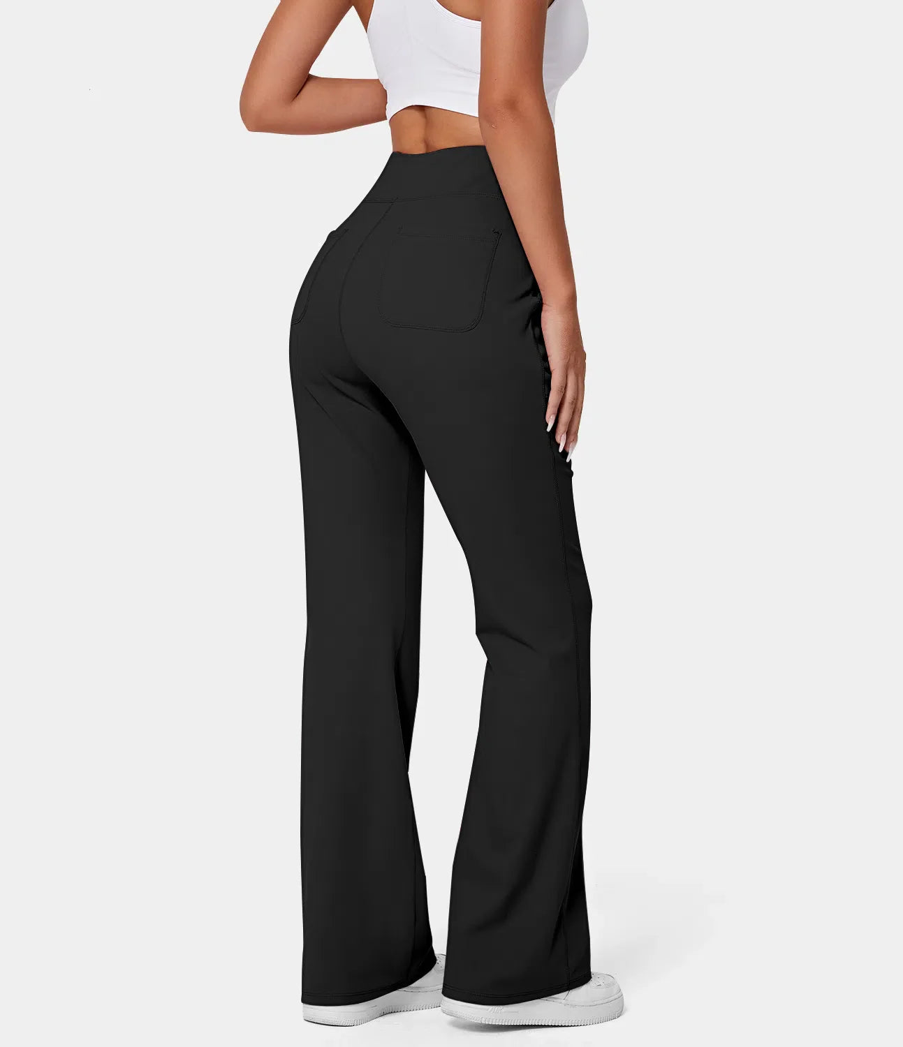 High Waisted Side Pocket Plain Flare Leggings