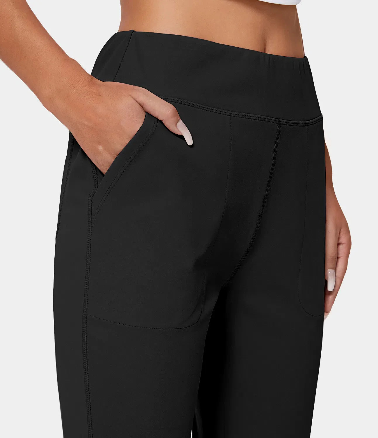 High Waisted Side Pocket Plain Flare Leggings