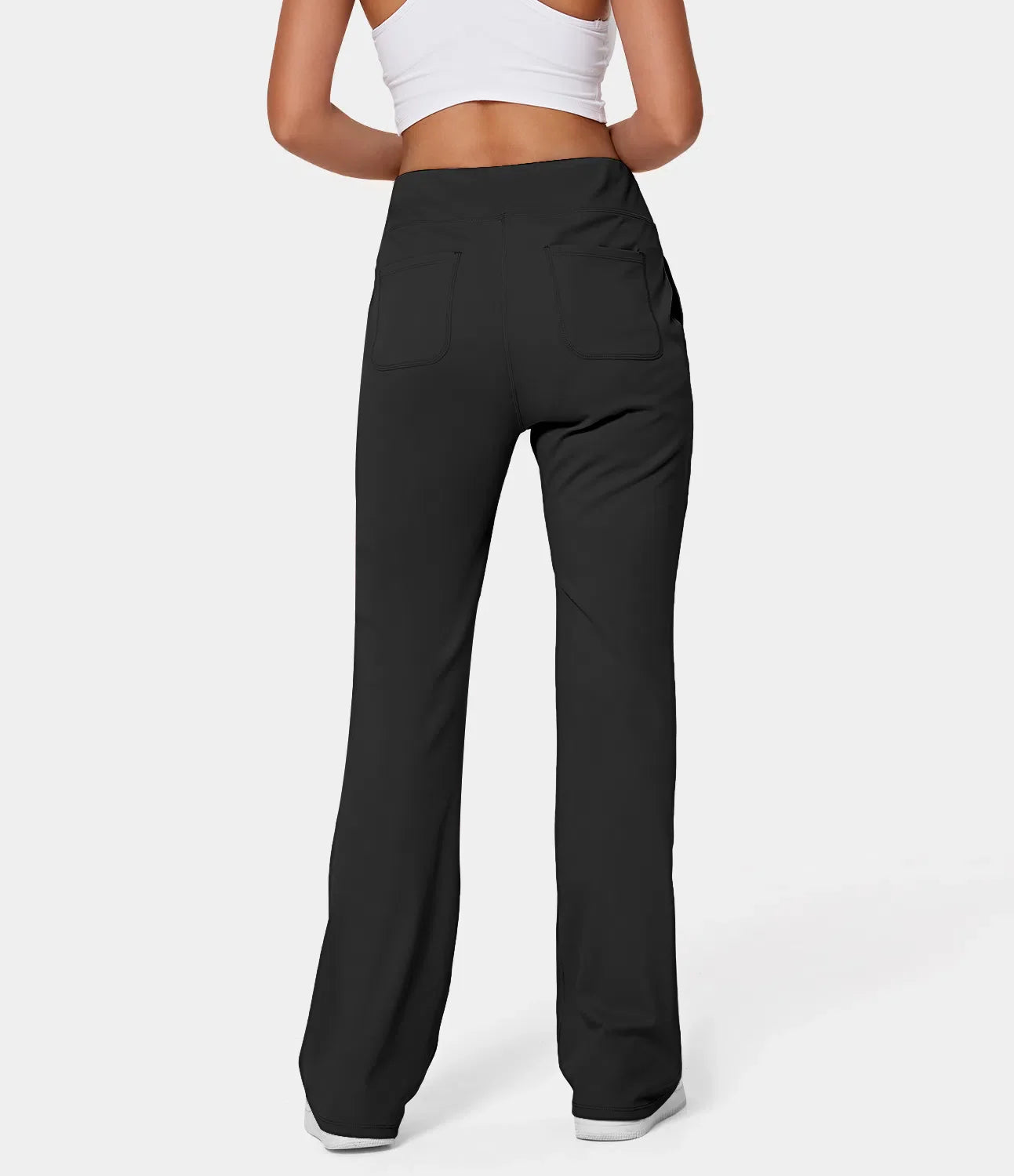 High Waisted Side Pocket Plain Flare Leggings