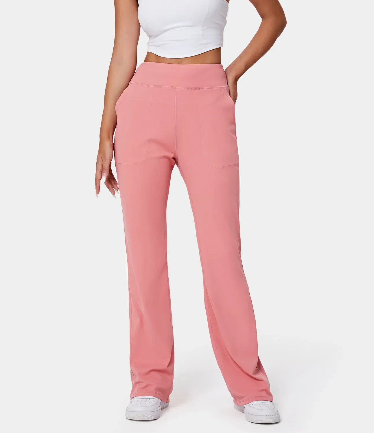 High Waisted Side Pocket Plain Flare Leggings