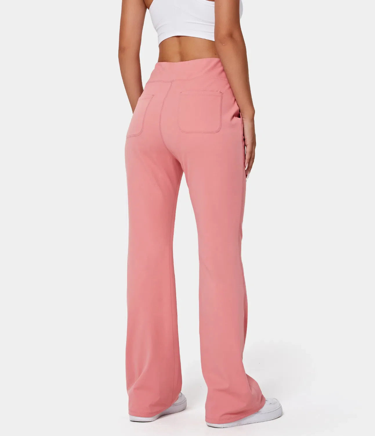 High Waisted Side Pocket Plain Flare Leggings