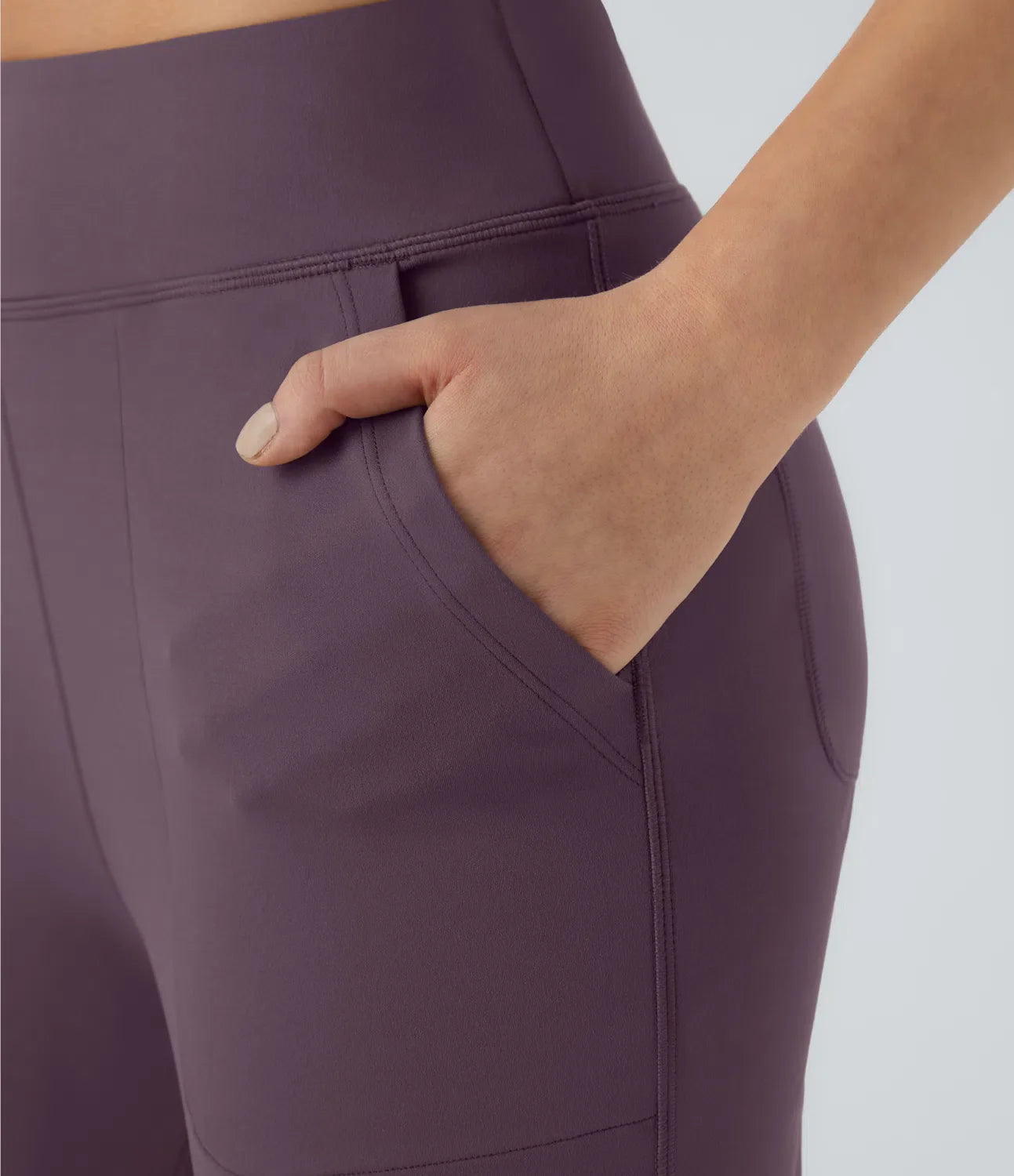 High Waisted Side Pocket Plain Flare Leggings