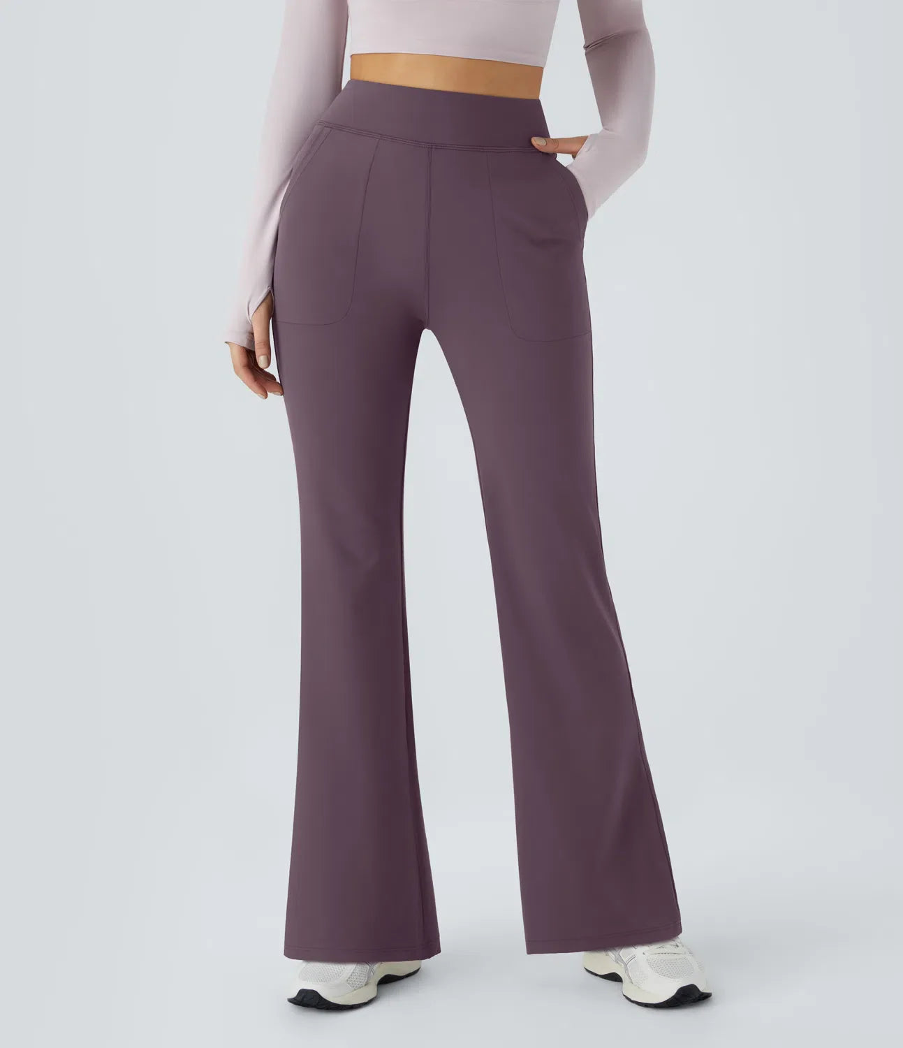High Waisted Side Pocket Plain Flare Leggings