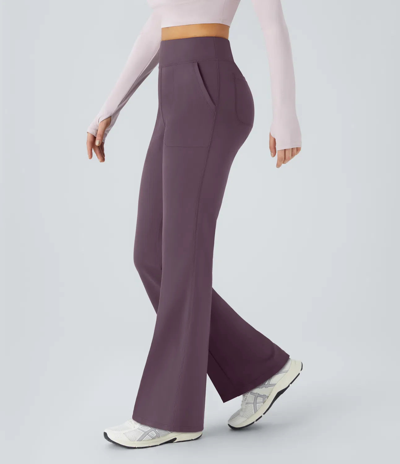 High Waisted Side Pocket Plain Flare Leggings