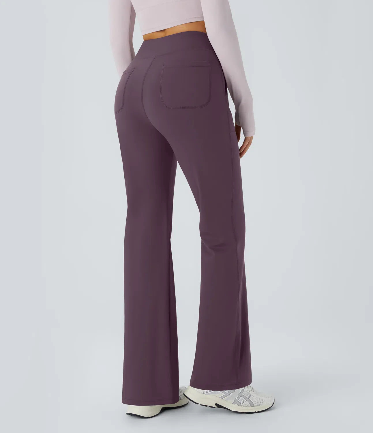 High Waisted Side Pocket Plain Flare Leggings