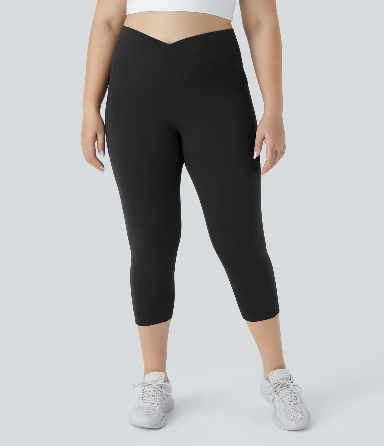 Softlyzero High Waisted Crossover Pocket Capri Yoga Leggings-UPF50+