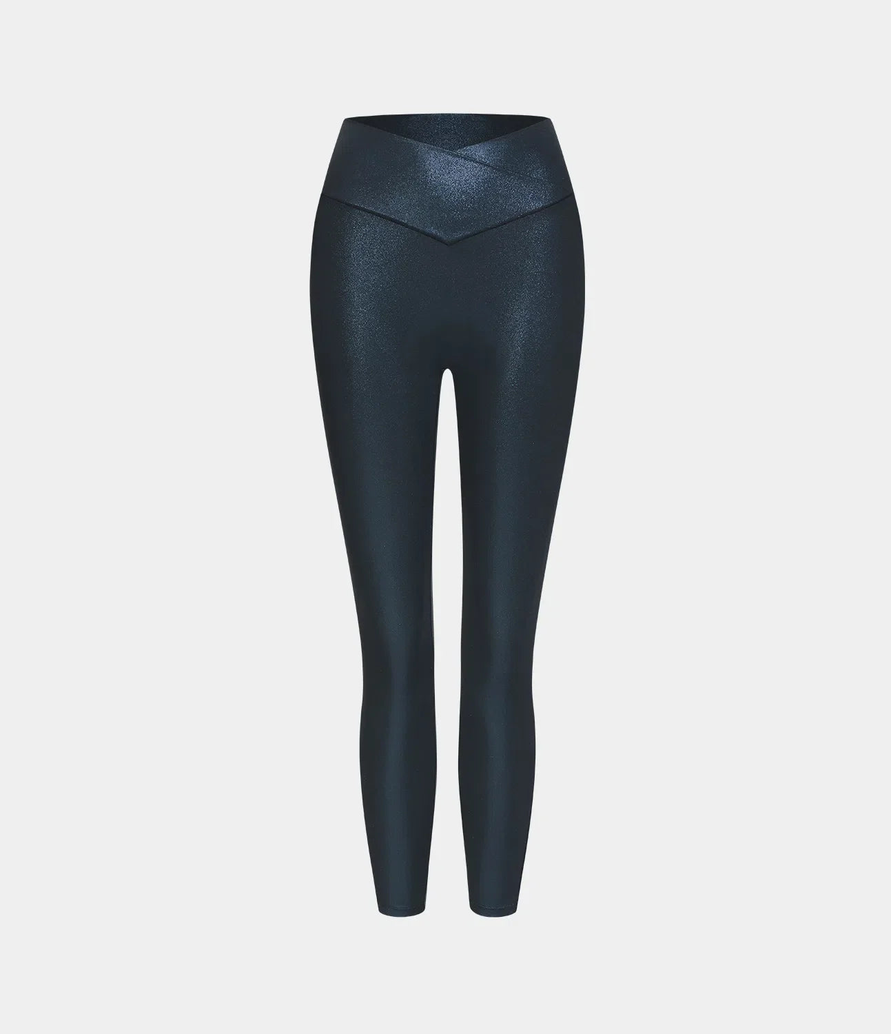 Softlyzero Faux Leather Crossover Pocket Foil Print Stretchy Casual 7/8 Leggings