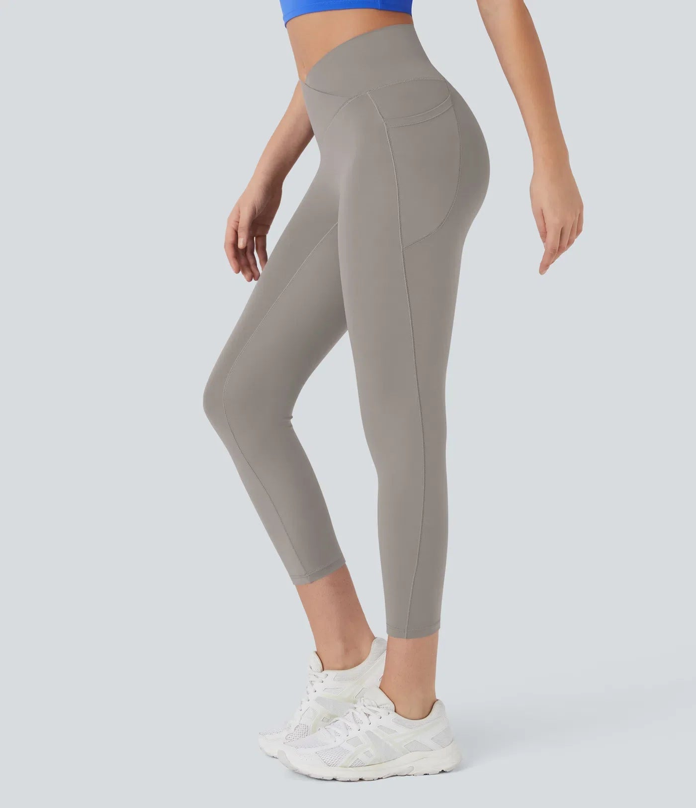 Softlyzero High Waisted Crossover Pocket Capri Yoga Leggings-UPF50+