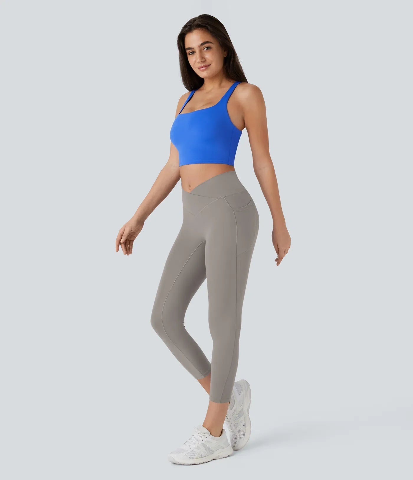 Softlyzero High Waisted Crossover Pocket Capri Yoga Leggings-UPF50+