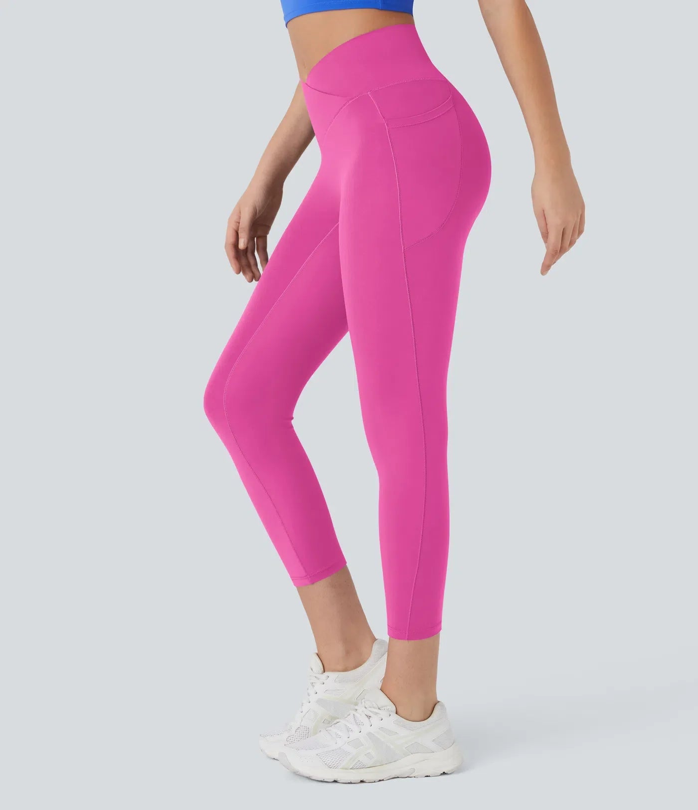Softlyzero High Waisted Crossover Pocket Capri Yoga Leggings-UPF50+