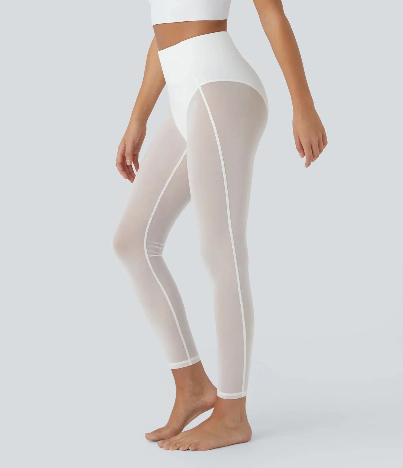 High Waisted 2 - in - 1 7/8 Sheer Mesh Dance Leggings - Lixoval