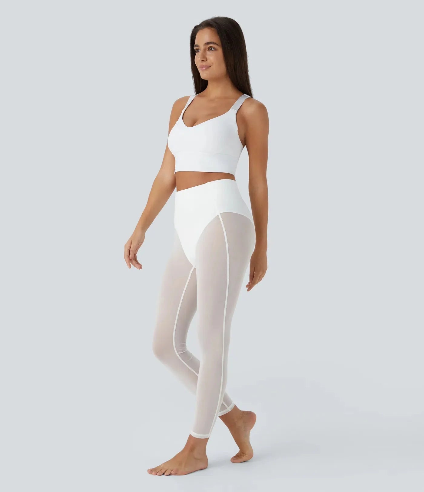 High Waisted 2 - in - 1 7/8 Sheer Mesh Dance Leggings - Lixoval