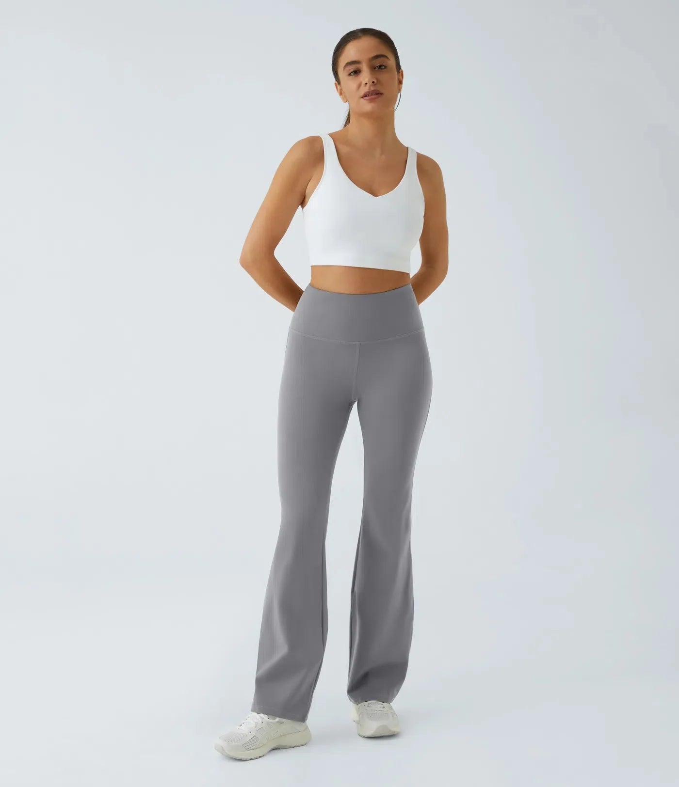 High Waisted Back Pocket Plain Slight Flare Leggings - Lixoval