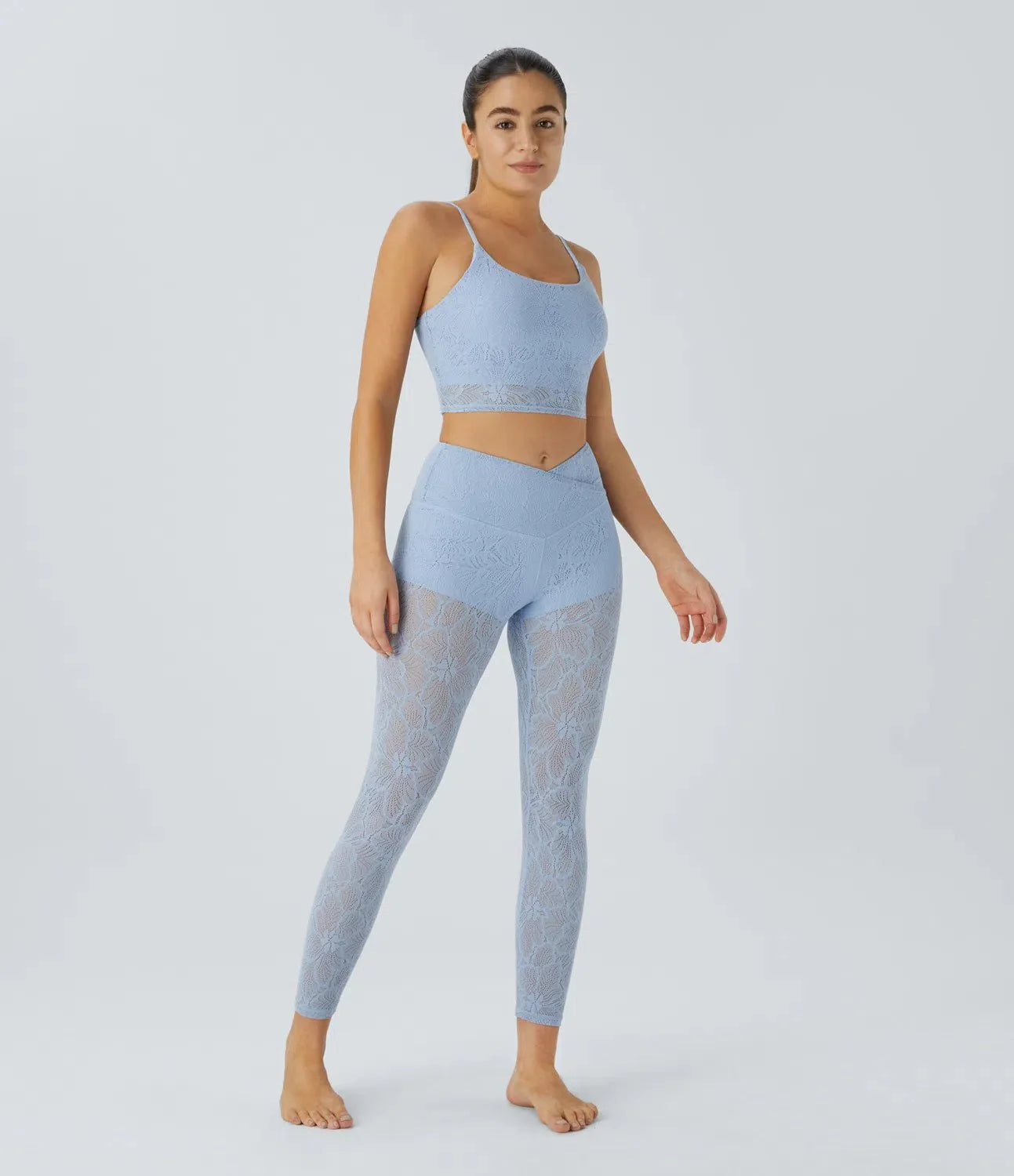 High Waisted Crossover 2 - in - 1 7/8 Lace Casual Leggings - Lixoval