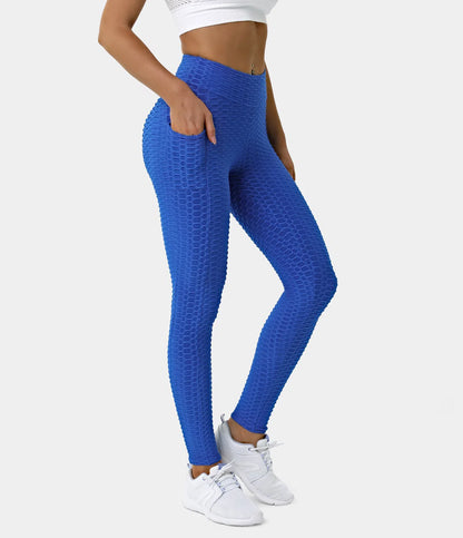 High Waisted Ruched Honeycomb Casual 7/8 Leggings