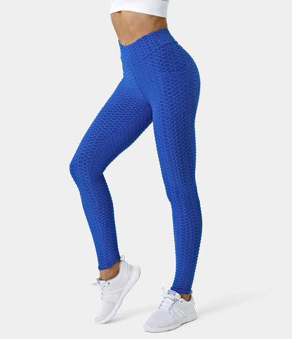 High Waisted Ruched Honeycomb Casual 7/8 Leggings