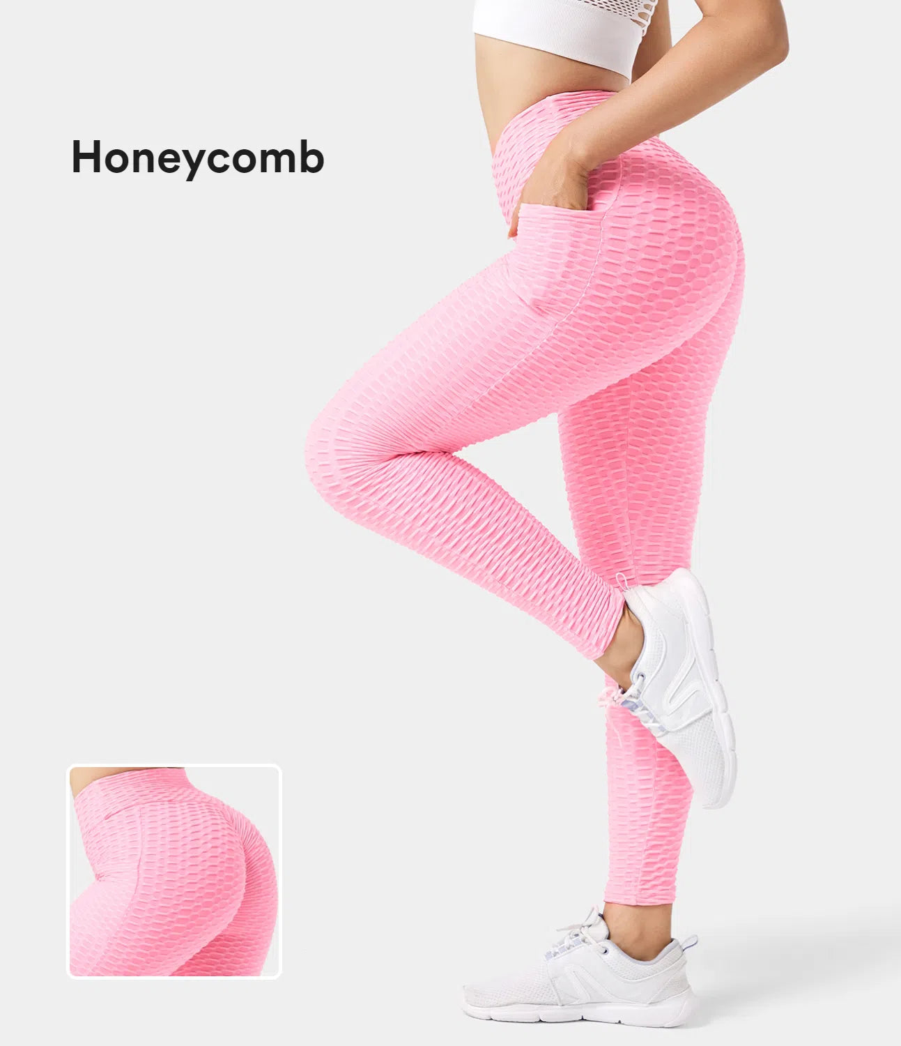 High Waisted Ruched Honeycomb Casual 7/8 Leggings