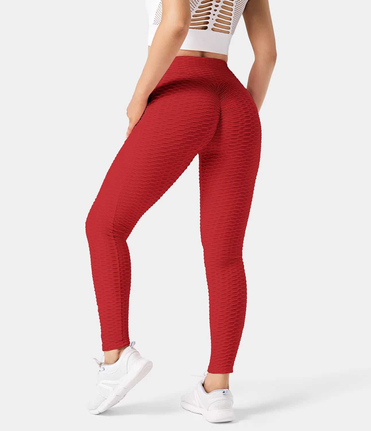 High Waisted Ruched Honeycomb Casual 7/8 Leggings