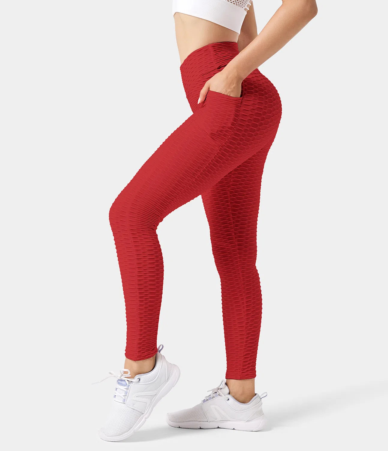 High Waisted Ruched Honeycomb Casual 7/8 Leggings