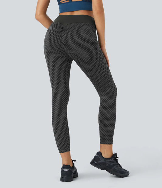 High Waisted Ruched Honeycomb Yoga Leggings