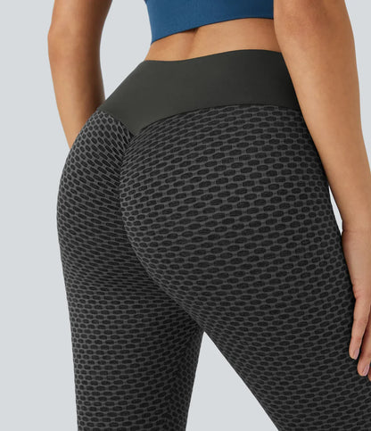High Waisted Ruched Honeycomb Yoga Leggings