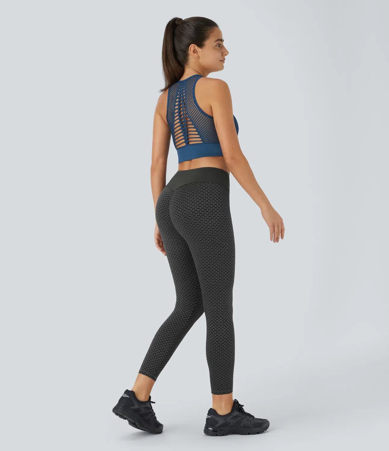 High Waisted Ruched Honeycomb Yoga Leggings