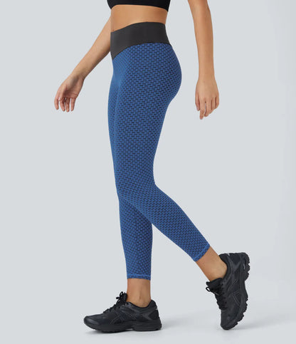 High Waisted Ruched Honeycomb Yoga Leggings