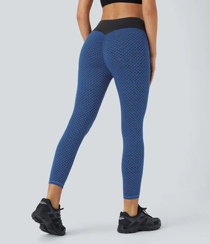 High Waisted Ruched Honeycomb Yoga Leggings