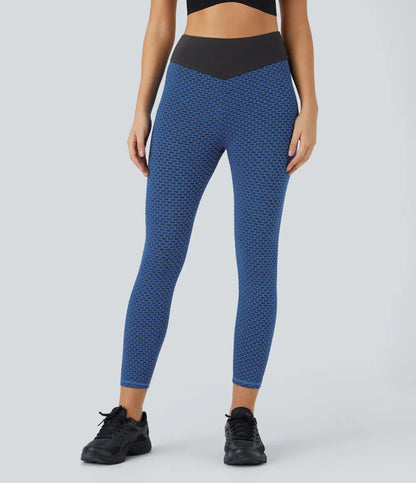 High Waisted Ruched Honeycomb Yoga Leggings