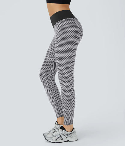 High Waisted Ruched Honeycomb Yoga Leggings