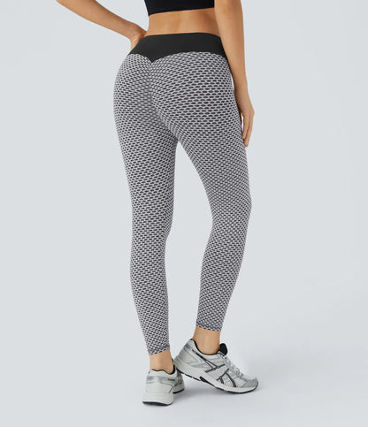 High Waisted Ruched Honeycomb Yoga Leggings