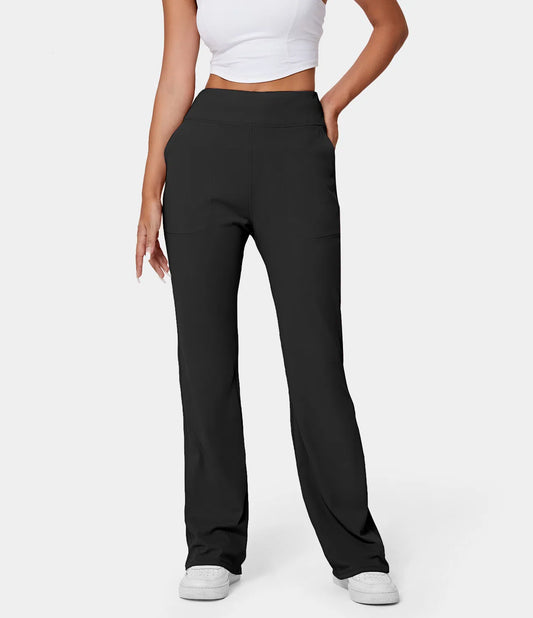 High Waisted Side Pocket Plain Flare Leggings