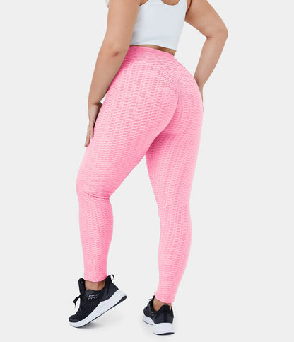 High Waisted Ruched Honeycomb Casual 7/8 Leggings