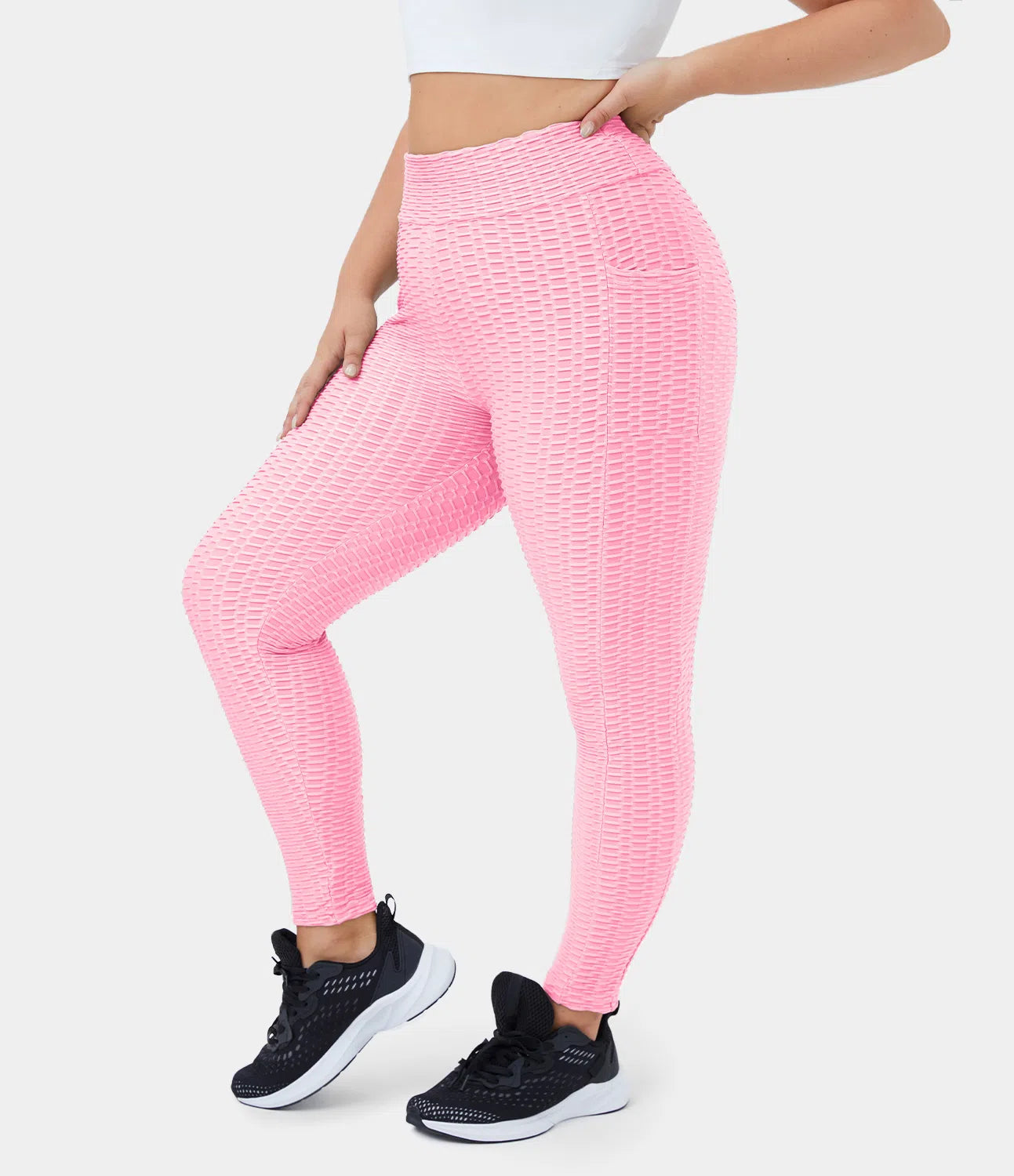 High Waisted Ruched Honeycomb Casual 7/8 Leggings