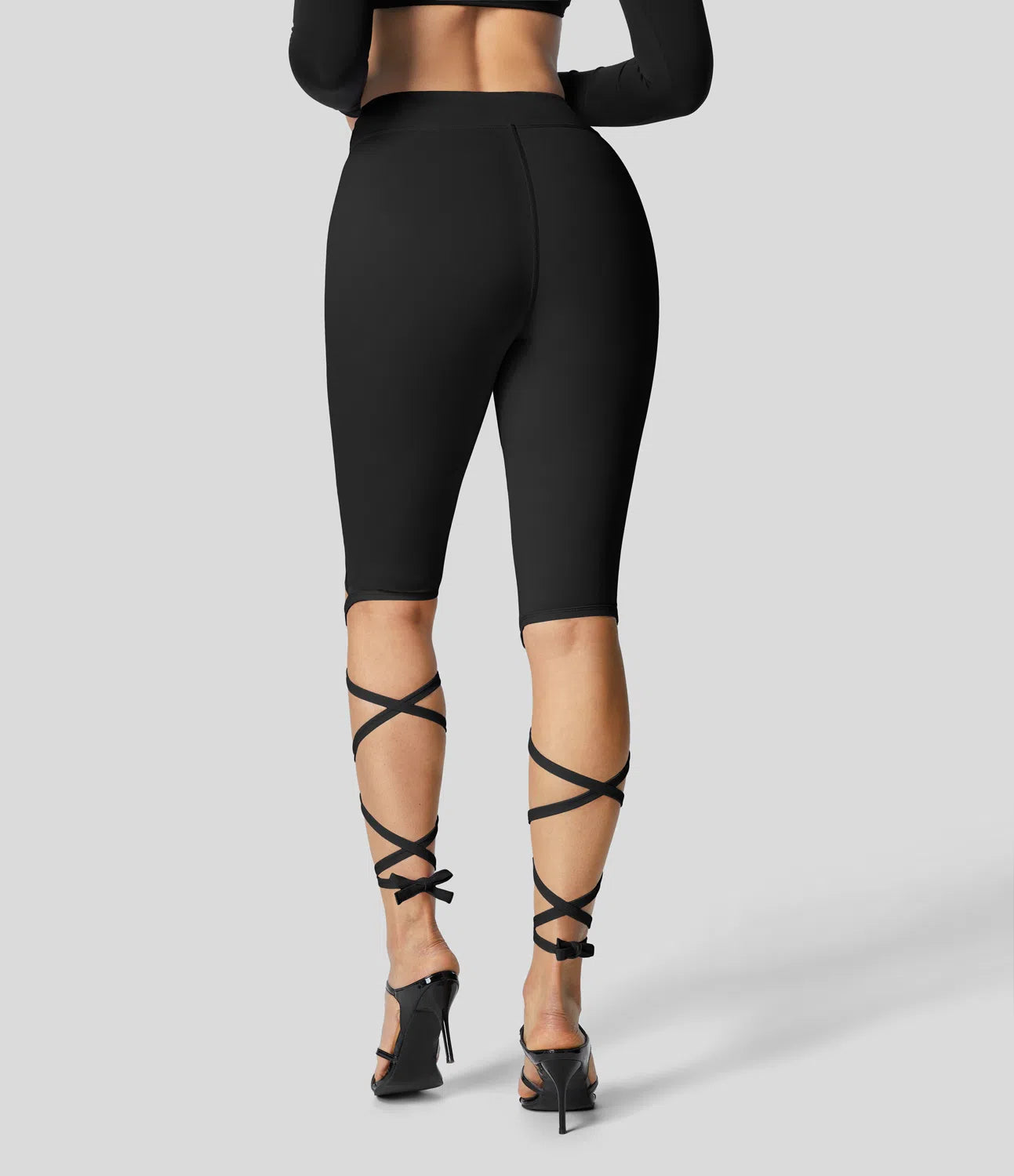 Softlyzero Airy V Shaped Crossover Mid Rise Crisscross Knot Cuff Cool Touch Casual Leggings-UPF50+