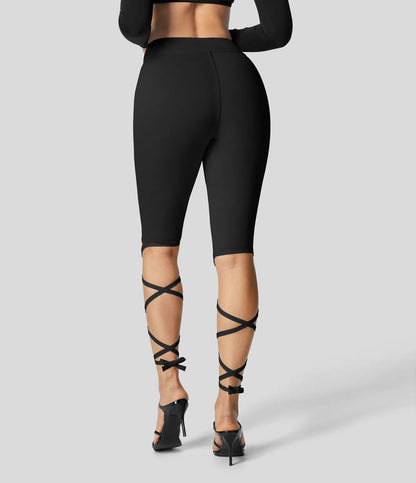 Softlyzero Airy V Shaped Crossover Mid Rise Crisscross Knot Cuff Cool Touch Casual Leggings-UPF50+