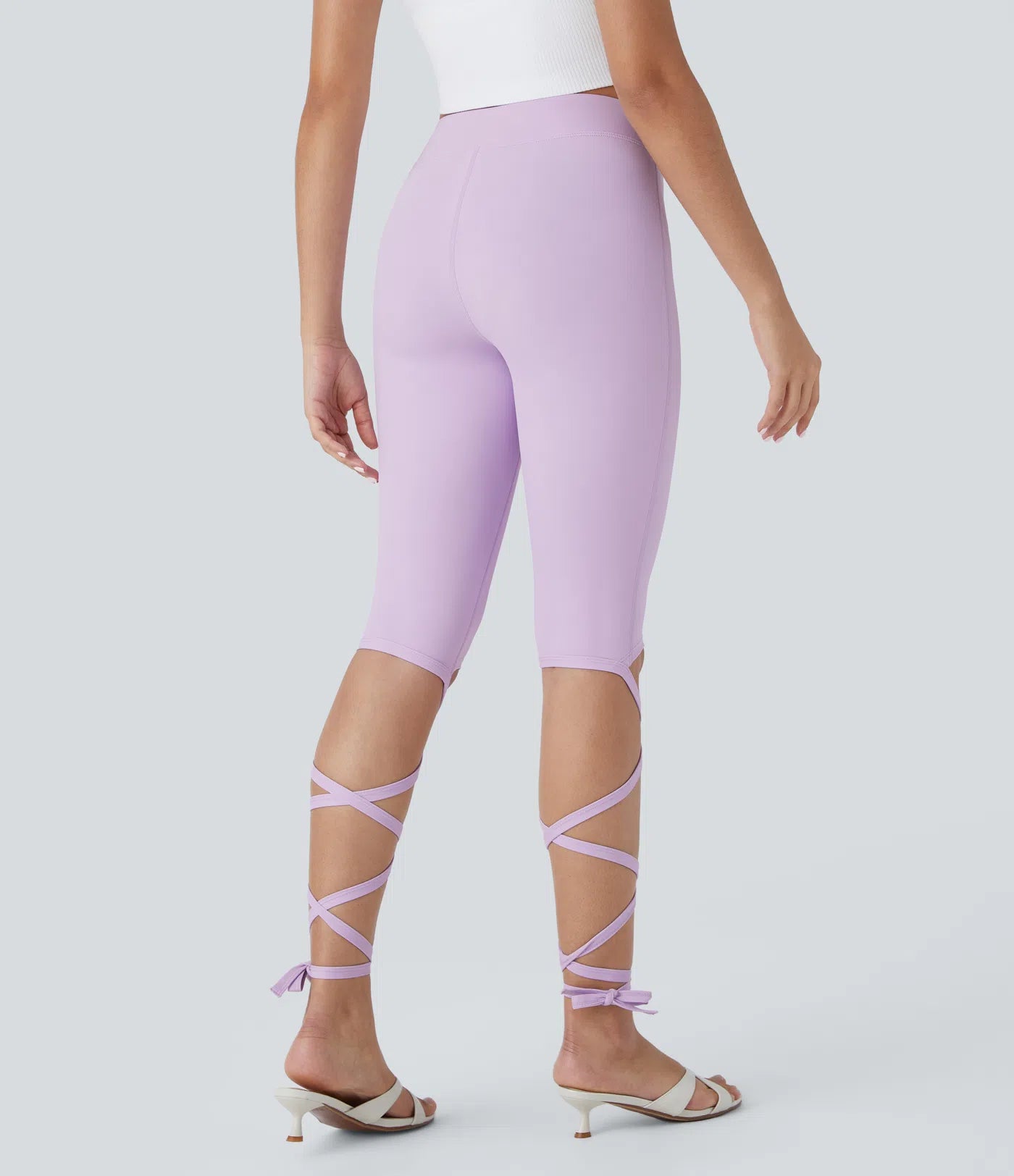 Softlyzero Airy V Shaped Crossover Mid Rise Crisscross Knot Cuff Cool Touch Casual Leggings-UPF50+