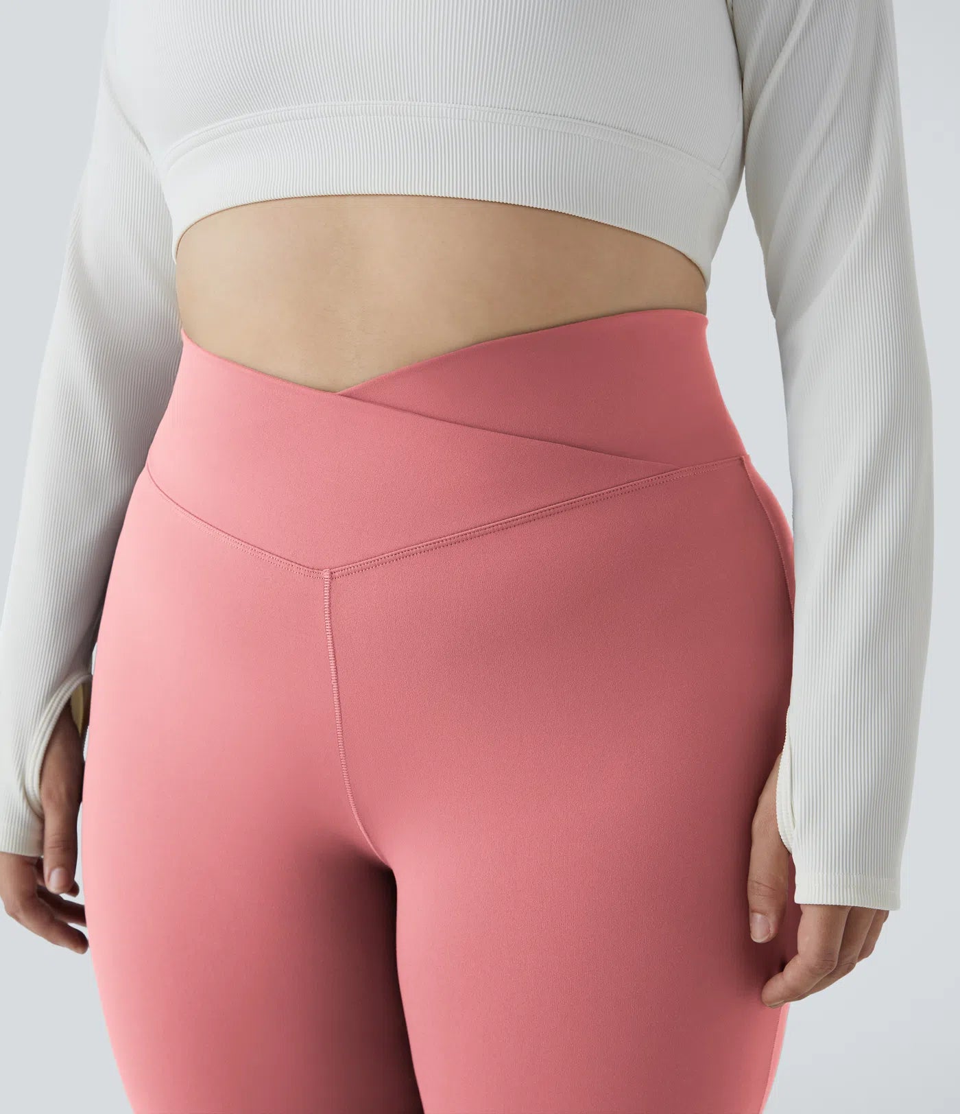 Crossover High Waisted Back Pocket Super Flare Leggings Candy Pink - Lixoval