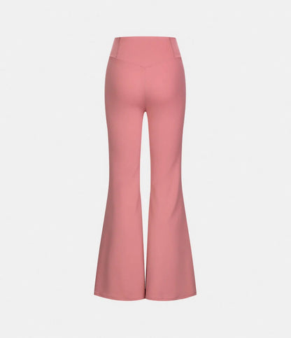 Crossover High Waisted Back Pocket Super Flare Leggings Candy Pink - Lixoval