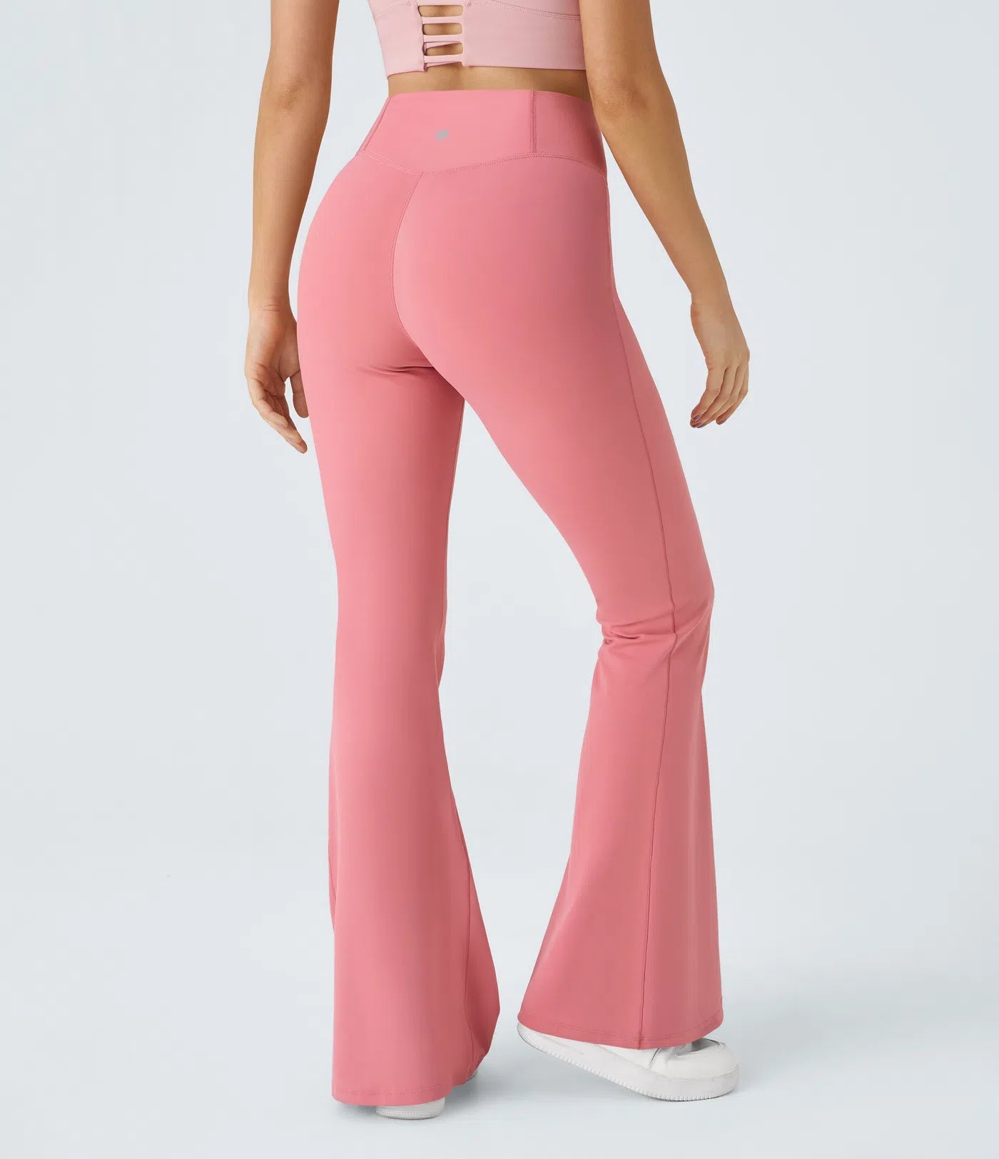 Crossover High Waisted Back Pocket Super Flare Leggings Candy Pink - Lixoval