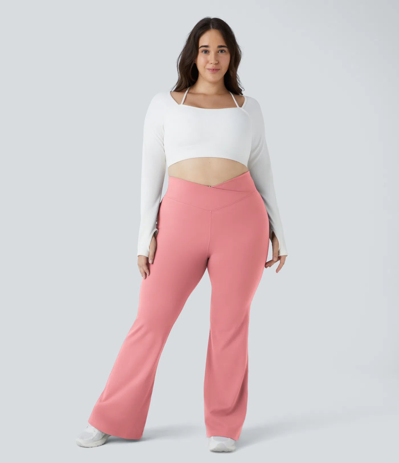 Crossover High Waisted Back Pocket Super Flare Leggings Candy Pink - Lixoval