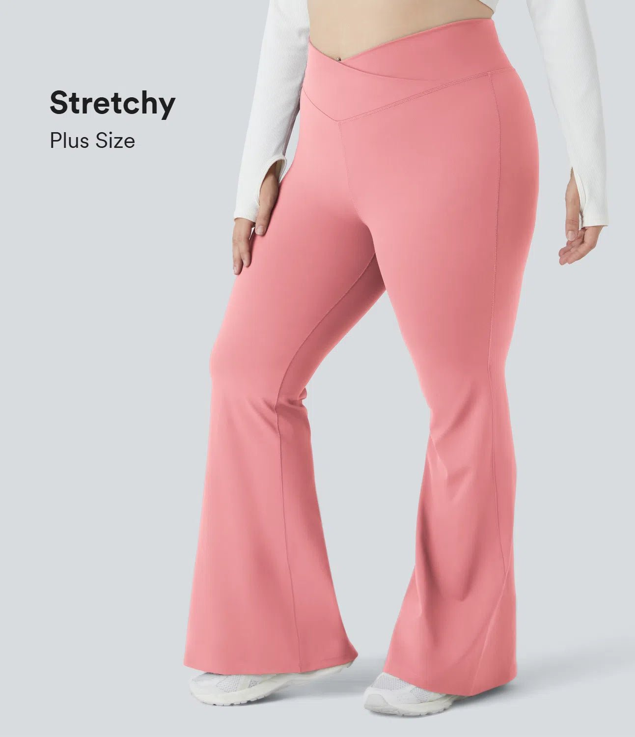 Crossover High Waisted Back Pocket Super Flare Leggings Candy Pink - Lixoval