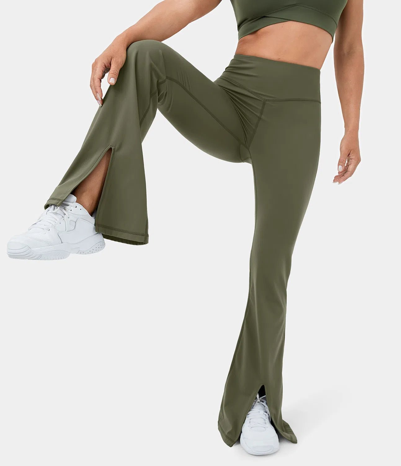 HaloTek Eco High Waisted Split Hem Super Flare Yoga Leggings - Lixoval