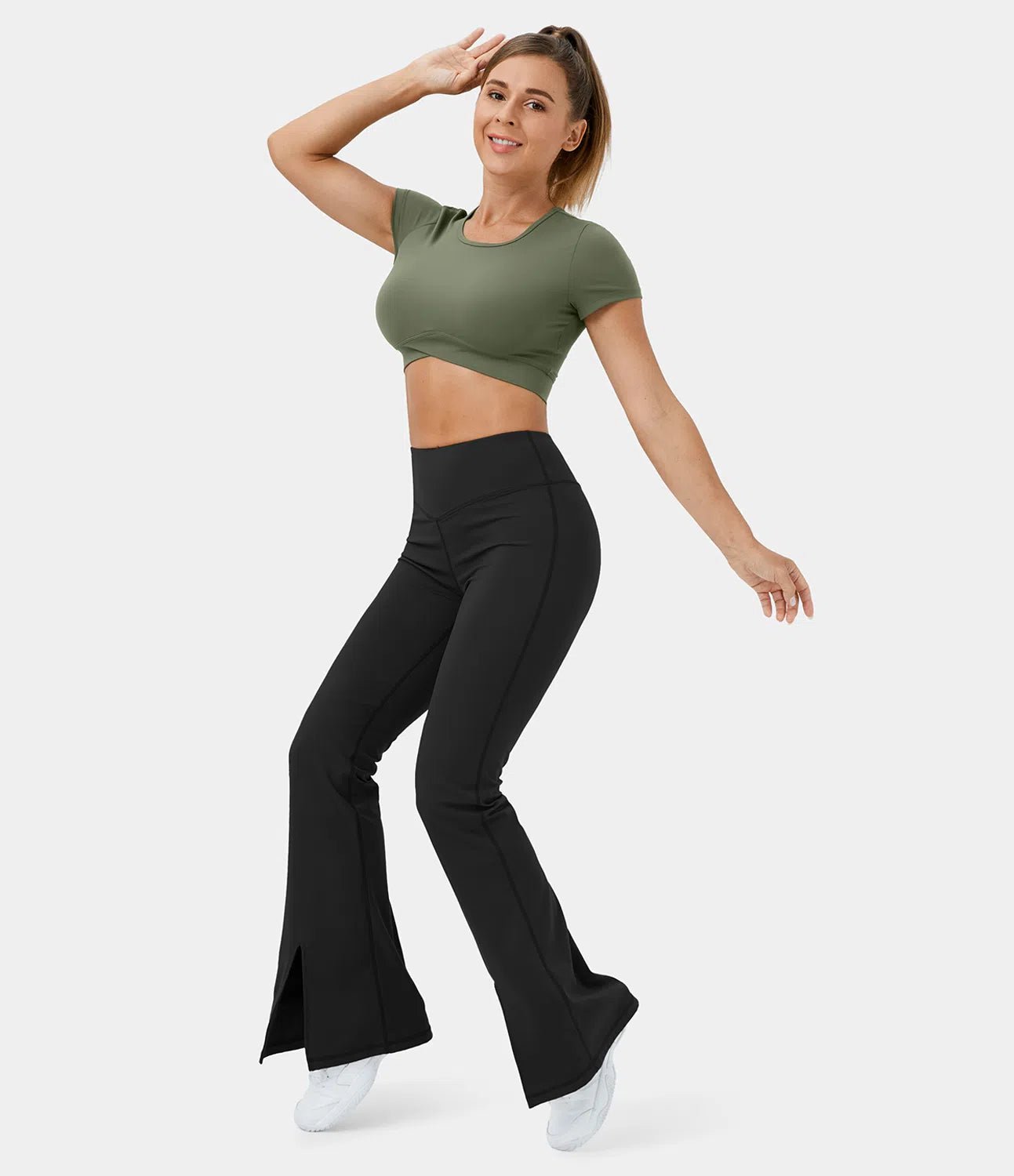 HaloTek Eco High Waisted Split Hem Super Flare Yoga Leggings - Lixoval