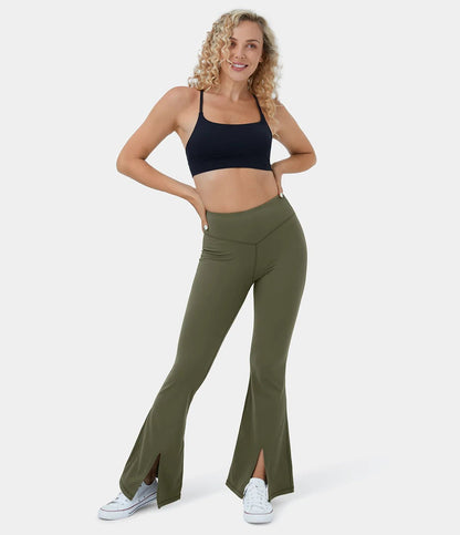 HaloTek Eco High Waisted Split Hem Super Flare Yoga Leggings - Lixoval