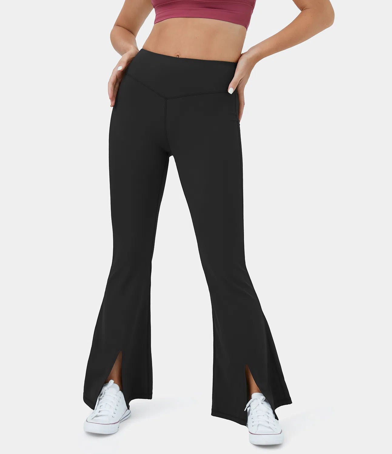 HaloTek Eco High Waisted Split Hem Super Flare Yoga Leggings - Lixoval