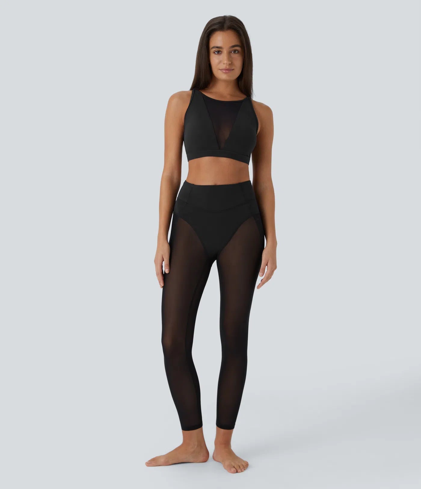 High Waisted 2 - in - 1 7/8 Sheer Mesh Dance Leggings - Lixoval